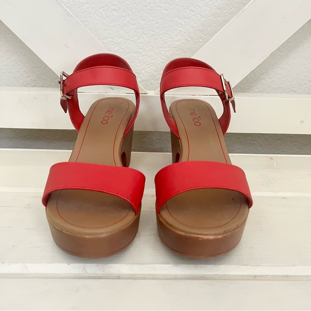 Me Too Aiden Ankle Strap Red Block Sandal Heels Women’s Size 8